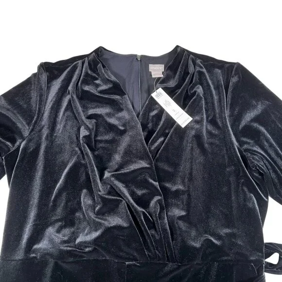 NEW Chico's Womens Black Wide Leg Waist Tie Elegant Velvet Jumpsuit Size 3 US 16 - Picture 9 of 16